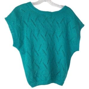 Jeanne Pierre Sweater Women's Size M Teal Mohair Blend Cap Sleeve Loose Weave